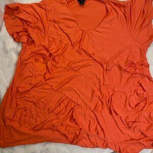 Leebe Women's Ruffle 3X Short Sleeve Coral T-Shirt